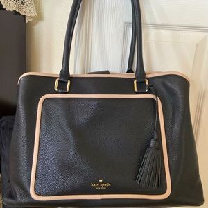 Kate Spade Black and Beige Leather Tote/Laptop Bag